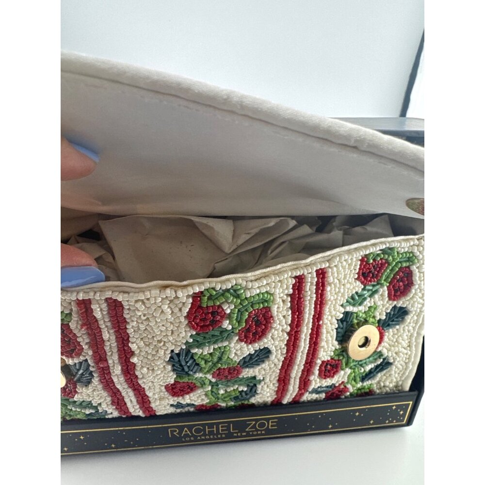 Rachel Zoe Beaded Shoulder Bag Cherry Floral Clutch Holiday NIB Gift Box - Picture 4 of 7